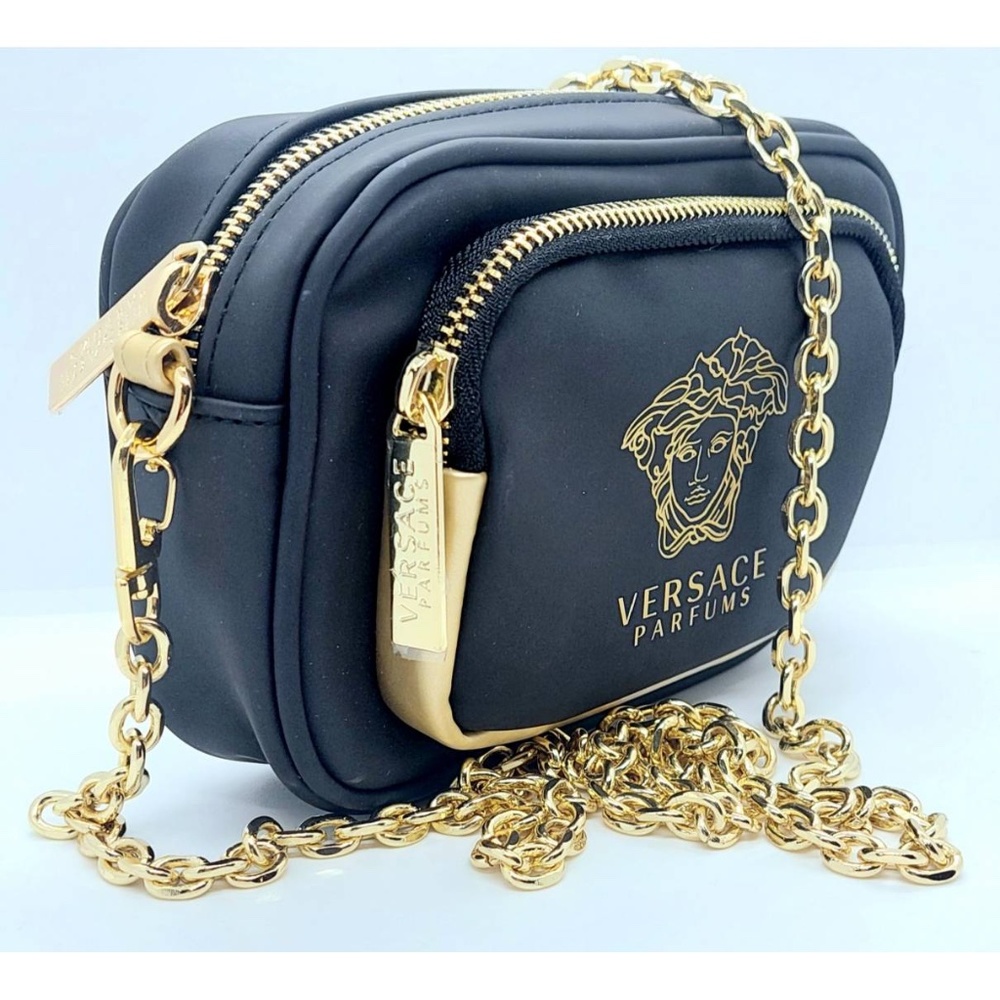 NEW! Versace parfum bag, blk, gold chain